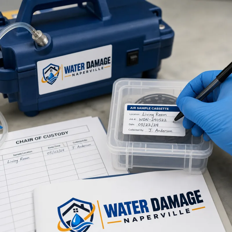 Labeled air sample cassette and pump arranged to document sample location and chain of custody